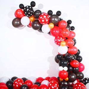117 Mouse Balloon Garland Arch Kit Black Red White Gold/Rose Red Pink Balloon Garland Arch and Balloon Strip for Mouse Theme Party Baby Shower Birthday Wedding Decoration (Black Red Mouse Color)