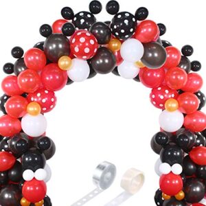 117 mouse balloon garland arch kit black red white gold/rose red pink balloon garland arch and balloon strip for mouse theme party baby shower birthday wedding decoration (black red mouse color)