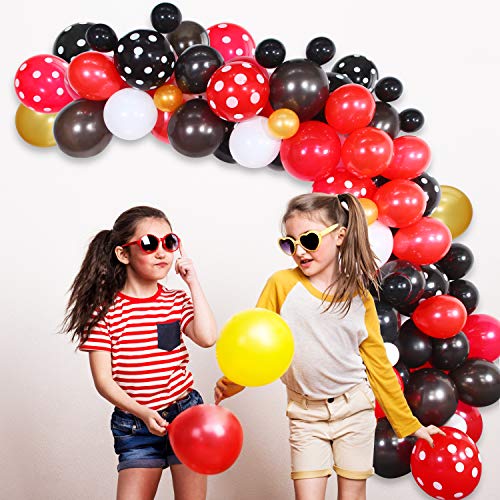 117 Mouse Balloon Garland Arch Kit Black Red White Gold/Rose Red Pink Balloon Garland Arch and Balloon Strip for Mouse Theme Party Baby Shower Birthday Wedding Decoration (Black Red Mouse Color)