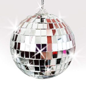 artcreativity 4 inch mirror disco ball - silver disco ball with hanging string for parties, birthdays, and weddings - 90’s disco party decorations and supplies, ceiling décor disco accessories