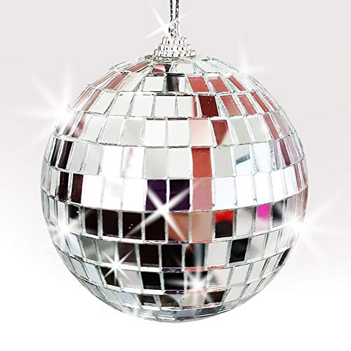 ArtCreativity 4 Inch Mirror Disco Ball - Silver Disco Ball with Hanging String for Parties, Birthdays, and Weddings - 90’s Disco Party Decorations and Supplies, Ceiling Décor Disco Accessories