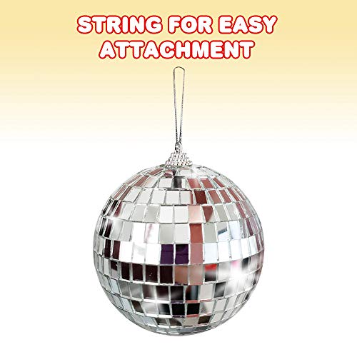 ArtCreativity 4 Inch Mirror Disco Ball - Silver Disco Ball with Hanging String for Parties, Birthdays, and Weddings - 90’s Disco Party Decorations and Supplies, Ceiling Décor Disco Accessories