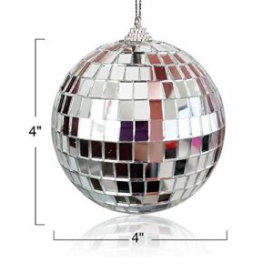 ArtCreativity 4 Inch Mirror Disco Ball - Silver Disco Ball with Hanging String for Parties, Birthdays, and Weddings - 90’s Disco Party Decorations and Supplies, Ceiling Décor Disco Accessories