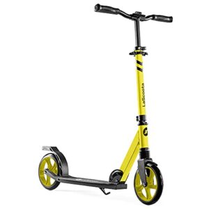 lascoota kick scooter for adults & teens. perfect for youth 12 years and up and men & women. lightweight foldable adult scooter with large 8” wheels 220lbs (regular (teen), yellow)