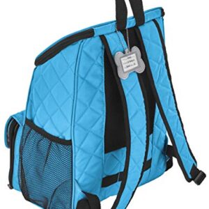 Mobile Dog Gear, Dog Travel Bag, Deluxe Quilted Weekender Backpack, Includes Lined Food Carriers and 2 Collapsible Dog Bowl, Light Blue