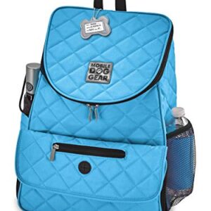 Mobile Dog Gear, Dog Travel Bag, Deluxe Quilted Weekender Backpack, Includes Lined Food Carriers and 2 Collapsible Dog Bowl, Light Blue