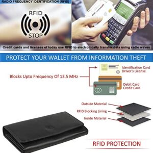 Mou Meraki Women RFID Blocking Genuine Leather Bifold Wallet-Clutch For Women-Shield Against Identity Theft (PEBBLES BLACK)