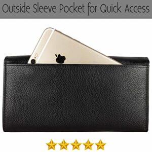 Mou Meraki Women RFID Blocking Genuine Leather Bifold Wallet-Clutch For Women-Shield Against Identity Theft (PEBBLES BLACK)