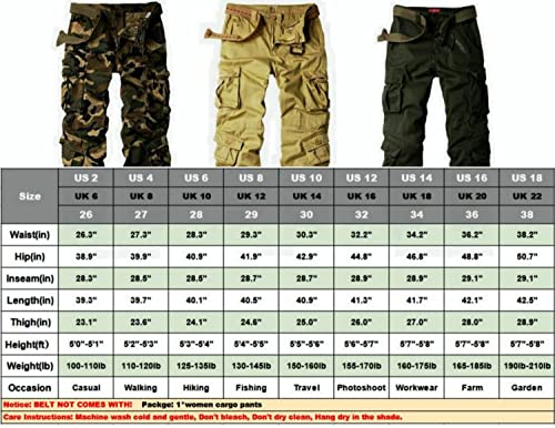 Women's Cotton Casual Military Army Cargo Combat Work Pants with 8 Pocket Army Green US 14