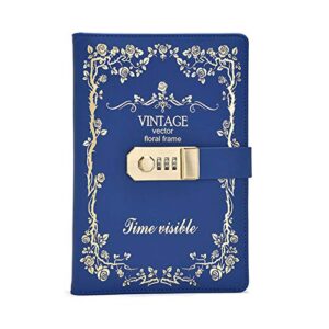locking journal diary with lock,password notebook vintage journal with lock diary a5 planner organizer for personal diary (dark blue)