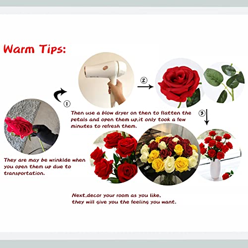 Hawesome 12PCS Artificial Silk Flowers Realistic Roses Bouquet Long Stem for Home Wedding Decoration Party (A-Red)