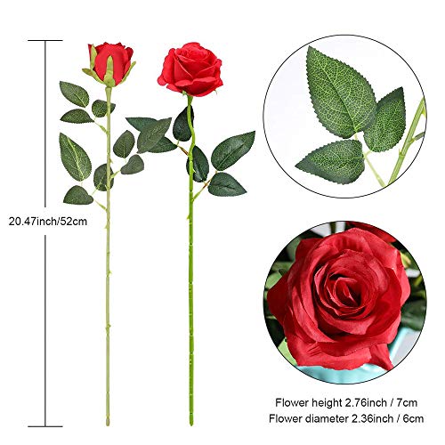 Hawesome 12PCS Artificial Silk Flowers Realistic Roses Bouquet Long Stem for Home Wedding Decoration Party (A-Red)