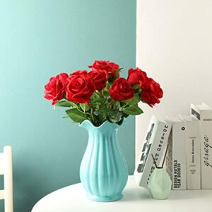 Hawesome 12PCS Artificial Silk Flowers Realistic Roses Bouquet Long Stem for Home Wedding Decoration Party (A-Red)