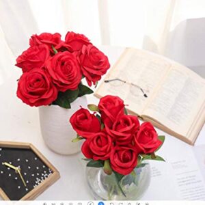 Hawesome 12PCS Artificial Silk Flowers Realistic Roses Bouquet Long Stem for Home Wedding Decoration Party (A-Red)