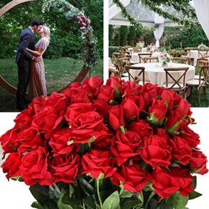 Hawesome 12PCS Artificial Silk Flowers Realistic Roses Bouquet Long Stem for Home Wedding Decoration Party (A-Red)