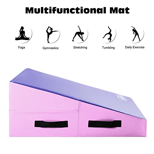 Polar Aurora Incline Gymnastics Mat Wedge 33'' Non-Folding Gymnastics Gym Fitness Skill Shape Tumbling Mat for Kids Play Home Exercise Aerobics (Pink/Purple)