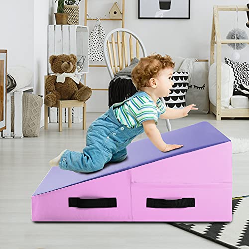 Polar Aurora Incline Gymnastics Mat Wedge 33'' Non-Folding Gymnastics Gym Fitness Skill Shape Tumbling Mat for Kids Play Home Exercise Aerobics (Pink/Purple)