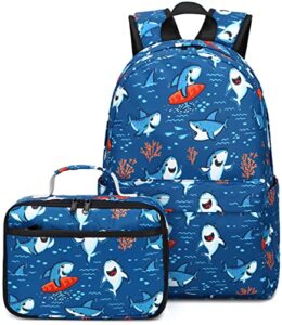 camtop backpack for kids, boys preschool backpack with lunch box toddler kindergarten shark school bookbag set (y028-2 shark-navy blue)
