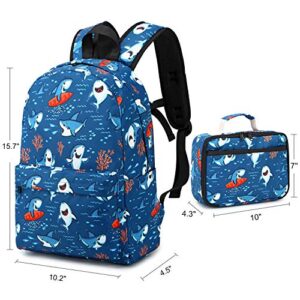 CAMTOP Backpack for Kids, Boys Preschool Backpack with Lunch Box Toddler Kindergarten Shark School Bookbag Set (Y028-2 Shark-Navy Blue)