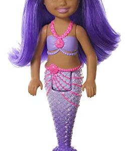 Barbie Dreamtopia Chelsea Mermaid Doll with Purple Hair & Tail, Tiara Accessory, Small Doll Bends At Waist