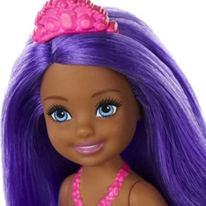 Barbie Dreamtopia Chelsea Mermaid Doll with Purple Hair & Tail, Tiara Accessory, Small Doll Bends At Waist