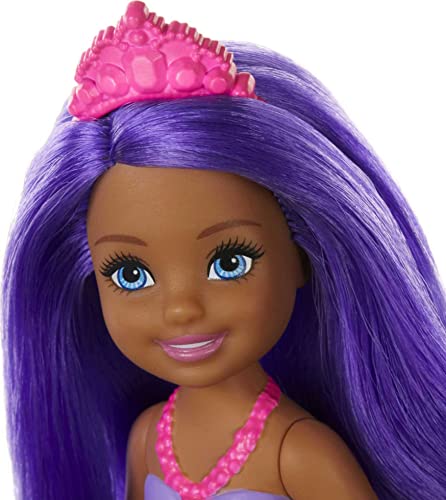 Barbie Dreamtopia Chelsea Mermaid Doll with Purple Hair & Tail, Tiara Accessory, Small Doll Bends At Waist