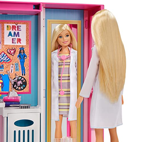 Barbie Dream Closet with Blonde Doll & 25+ Pieces, Toy Closet Expands to 2+ ft Wide & Features 10+ Storage Areas, Full-Length Mirror, Customizable Desk Space and Rotating Clothes Rack