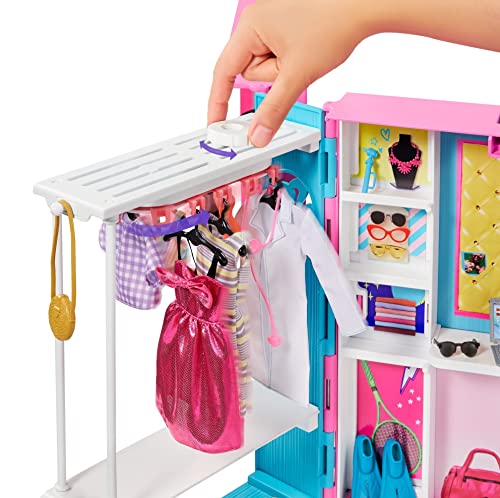 Barbie Dream Closet with Blonde Doll & 25+ Pieces, Toy Closet Expands to 2+ ft Wide & Features 10+ Storage Areas, Full-Length Mirror, Customizable Desk Space and Rotating Clothes Rack