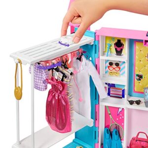 Barbie Dream Closet with Blonde Doll & 25+ Pieces, Toy Closet Expands to 2+ ft Wide & Features 10+ Storage Areas, Full-Length Mirror, Customizable Desk Space and Rotating Clothes Rack