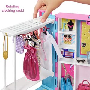 Barbie Dream Closet with Blonde Doll & 25+ Pieces, Toy Closet Expands to 2+ ft Wide & Features 10+ Storage Areas, Full-Length Mirror, Customizable Desk Space and Rotating Clothes Rack