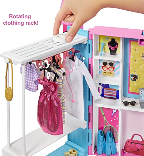 Barbie Dream Closet with Blonde Doll & 25+ Pieces, Toy Closet Expands to 2+ ft Wide & Features 10+ Storage Areas, Full-Length Mirror, Customizable Desk Space and Rotating Clothes Rack