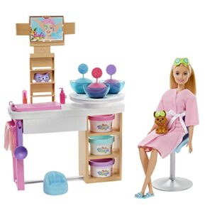 barbie spa day toy playset with blonde doll & 10+ accessories including puppy, spa station, face mask mold & dough