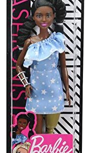 Barbie Fashionistas Doll #146 with 2 Twisted Braids & Prosthetic Leg Wearing Star-Print Dress, White Shoes & Arm Bracelet, Toy for Kids 3 to 8 Years Old