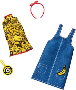 barbie clothes: minions outfit doll, overalls and top with purse and headband, gift for 3 to 8 year olds