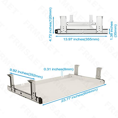 FRMSAET Under Desk Keyboard Tray Heavy-Duty All-Metal Material 20/24/30 inches Platform Computer Drawer Organizer Home Office Kitchen Bedroom Garage Storage Tool - Easy to Install.(24 inches, White)
