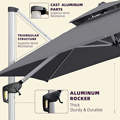 PURPLE LEAF 9' X 12' Patio Umbrella Outdoor Rectangle Umbrella Large Cantilever Umbrella Windproof Offset Umbrella Heavy Duty Sun Umbrella for Garden Deck Pool Patio, Grey