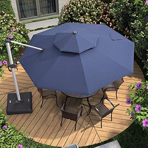 PURPLE LEAF Sunbrella Umbrella 11 Feet Double Top Deluxe Round Patio Umbrella Offset Hanging Umbrella Cantilever Umbrella Outdoor Market Umbrella Garden Umbrella, Spectrum Indigo