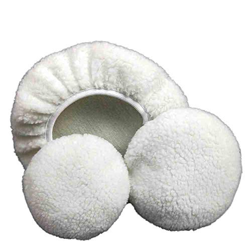 ZYTC Car Polishing Waxing Sleeve Woolen Polisher Pad Bonnet Microfiber Waxer Pad Soft Pack of 5 (Wool White, 9"-10")