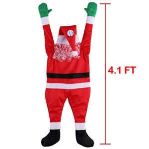 TOLOCO 4.1 FT Hanging Santa Claus, Christmas Decorations, Christmas Ornaments for Roof, Porch, Gutter, Balcony, Christmas Decor Outdoor and Indoor