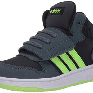 adidas Boy's Hoops 2.0 Mid Basketball Shoe, Ink/Green/Legacy Blue, 5.5 Little Kid