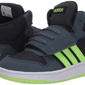 adidas Boy's Hoops 2.0 Mid Basketball Shoe, Ink/Green/Legacy Blue, 5.5 Little Kid