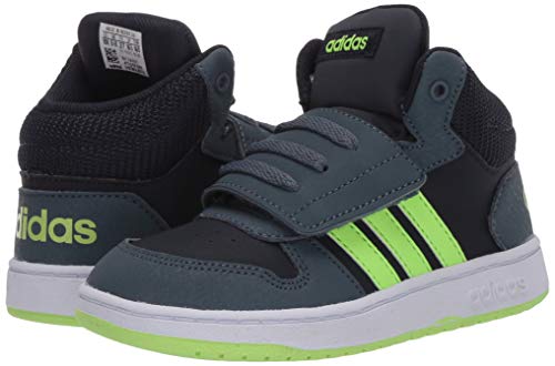 adidas Boy's Hoops 2.0 Mid Basketball Shoe, Ink/Green/Legacy Blue, 5.5 Little Kid