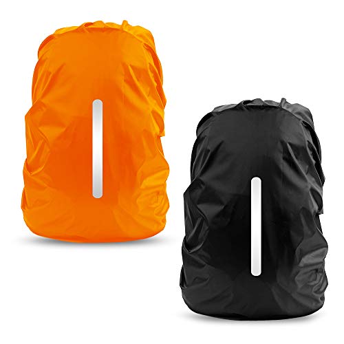 LAMA 2 Pack Waterproof Rain Cover for Backpack, Reflective Rucksack Rain Cover for Anti-dust/Anti-Theft/Bicycling/Hiking/Camping/Traveling/Outdoor Activities (1 Pcs Black + 1 Pcs Orange, M)