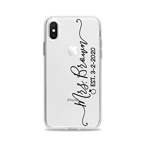 Case Charming Personalized Mrs Case for iPhone 14 Pro Max 13 mini 12 11 XS XR X 10S 10R 10 8 Plus 7 SE Custom Gift with Established Wedding Date Clear Phone Cover