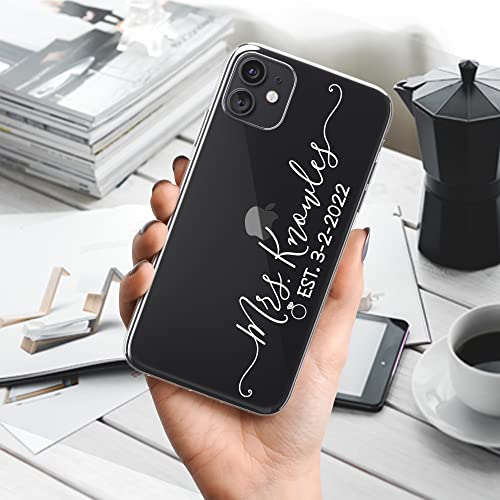 Case Charming Personalized Mrs Case for iPhone 14 Pro Max 13 mini 12 11 XS XR X 10S 10R 10 8 Plus 7 SE Custom Gift with Established Wedding Date Clear Phone Cover