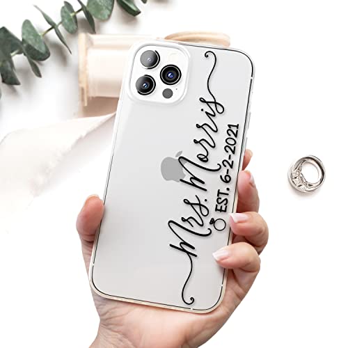 Case Charming Personalized Mrs Case for iPhone 14 Pro Max 13 mini 12 11 XS XR X 10S 10R 10 8 Plus 7 SE Custom Gift with Established Wedding Date Clear Phone Cover