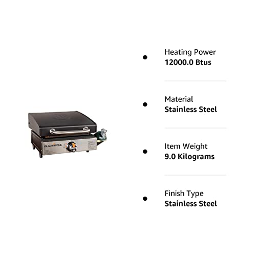 Blackstone 1814 Stainless Steel Propane Gas Portable, Flat Top Griddle Frill Station for Kitchen, Camping, Outdoor, Tailgating, Tabletop, Countertop – Heavy Duty & 12, 000 BTUs, 17 Inch, Black