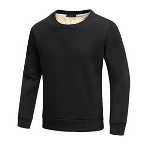 faskunoie men's sweatshirts warm sherpa lined fleece long underwear tops winter crewneck t shirts black