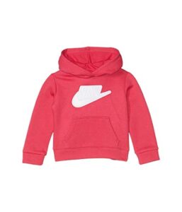 nike baby girl's sueded fleece iridescent logo pullover hoodie (toddler) rush pink 2 toddler