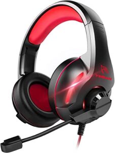 yinsan gaming headset for nintendo switch, ps4 headset with mic xbox one gaming headphone with surround stereo & led light, compatible with pc/ps5/xbox series x/s (usb extension cable contained), red